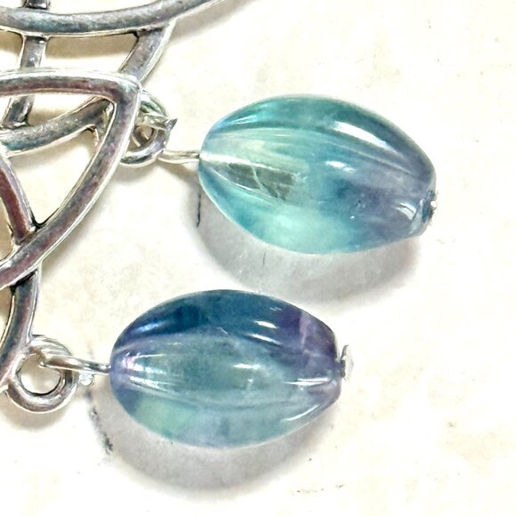 2/$20, Genuine Rainbow Fluorite Celtic Trinity Sterling Silver Dangle Earrings - Picture 4 of 10